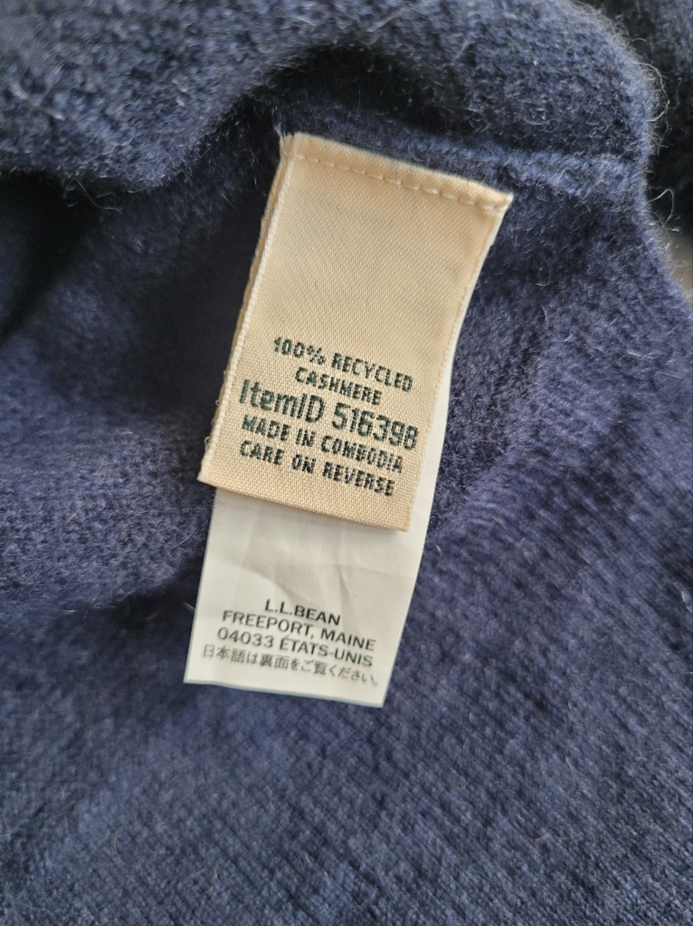 L.L. Bean 100% Recycled Cashmere Mock Neck Navy Turtleneck Sweater Womens Small - Picture 4 of 6